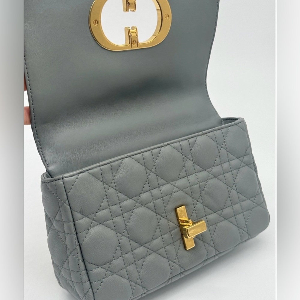 Dior Caro Small Stone Gray Cannage Calfskin Leather Shoulder Bag - Picture 14 of 15